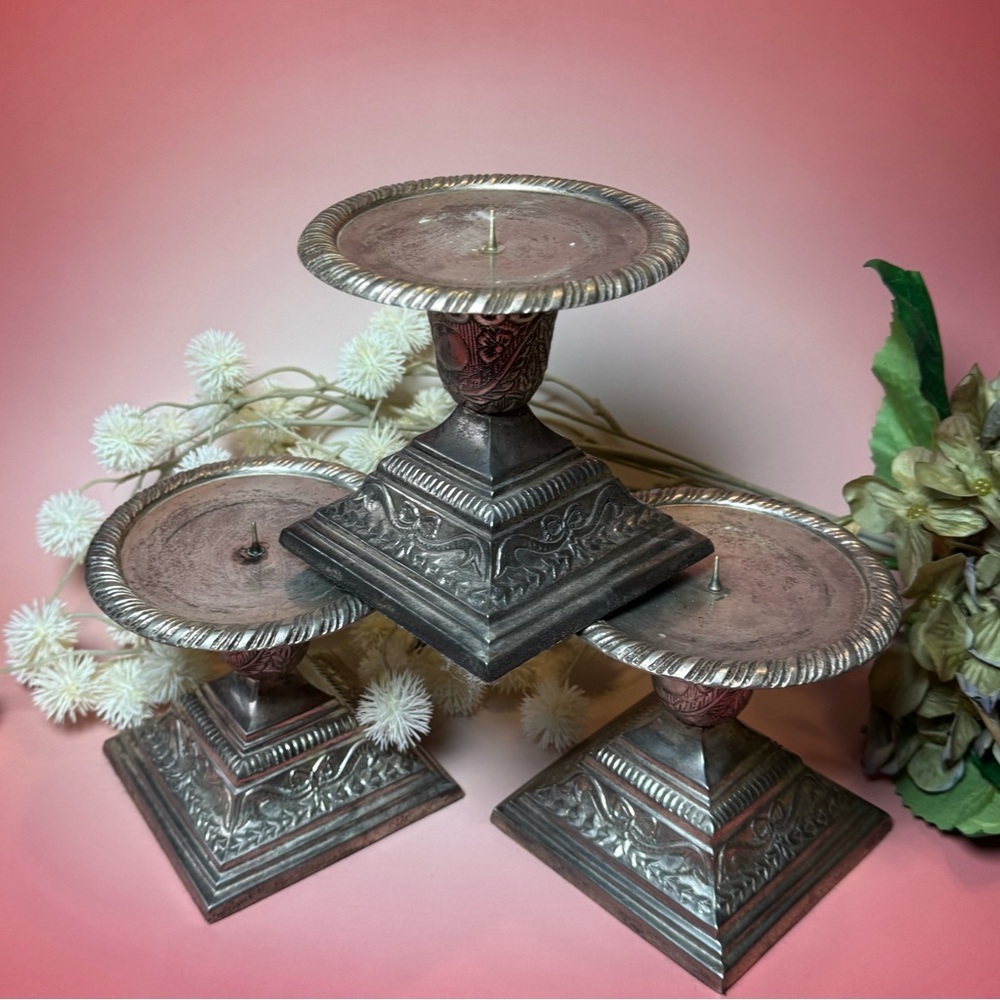 Vintage Silver Patina’d Candle Holders
